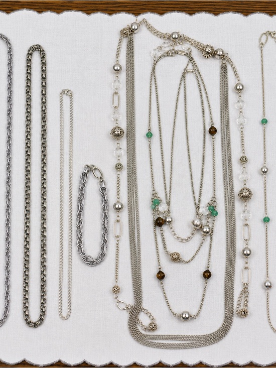 Jewelry - Silver Tone Necklace Bracelet Lot 9 Pieces Layered Chain Beaded Jewelry